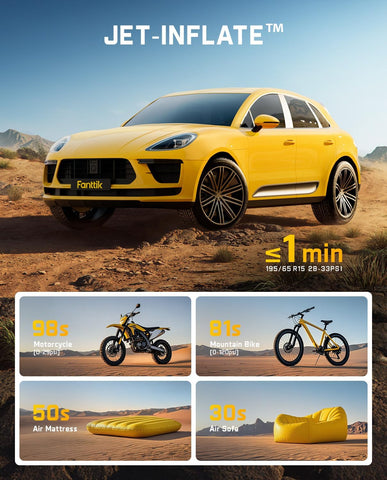Fanttik X9 Classic one-touch presets simplify inflating cars, motorcycles, bikes, or balls.