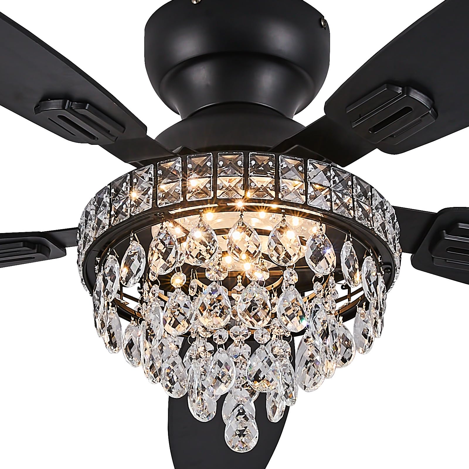 Fanyank crystal ceiling fan lights illuminate the room with elegant ambience