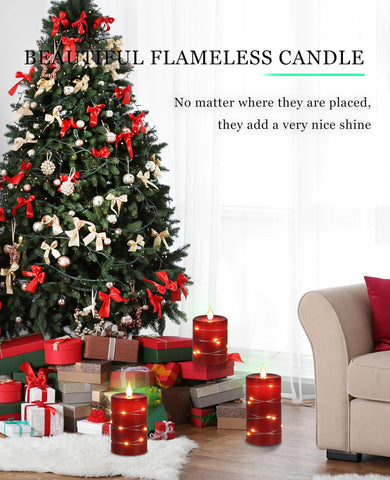 Fanzir red flameless candles enhance mantels with festive string lights