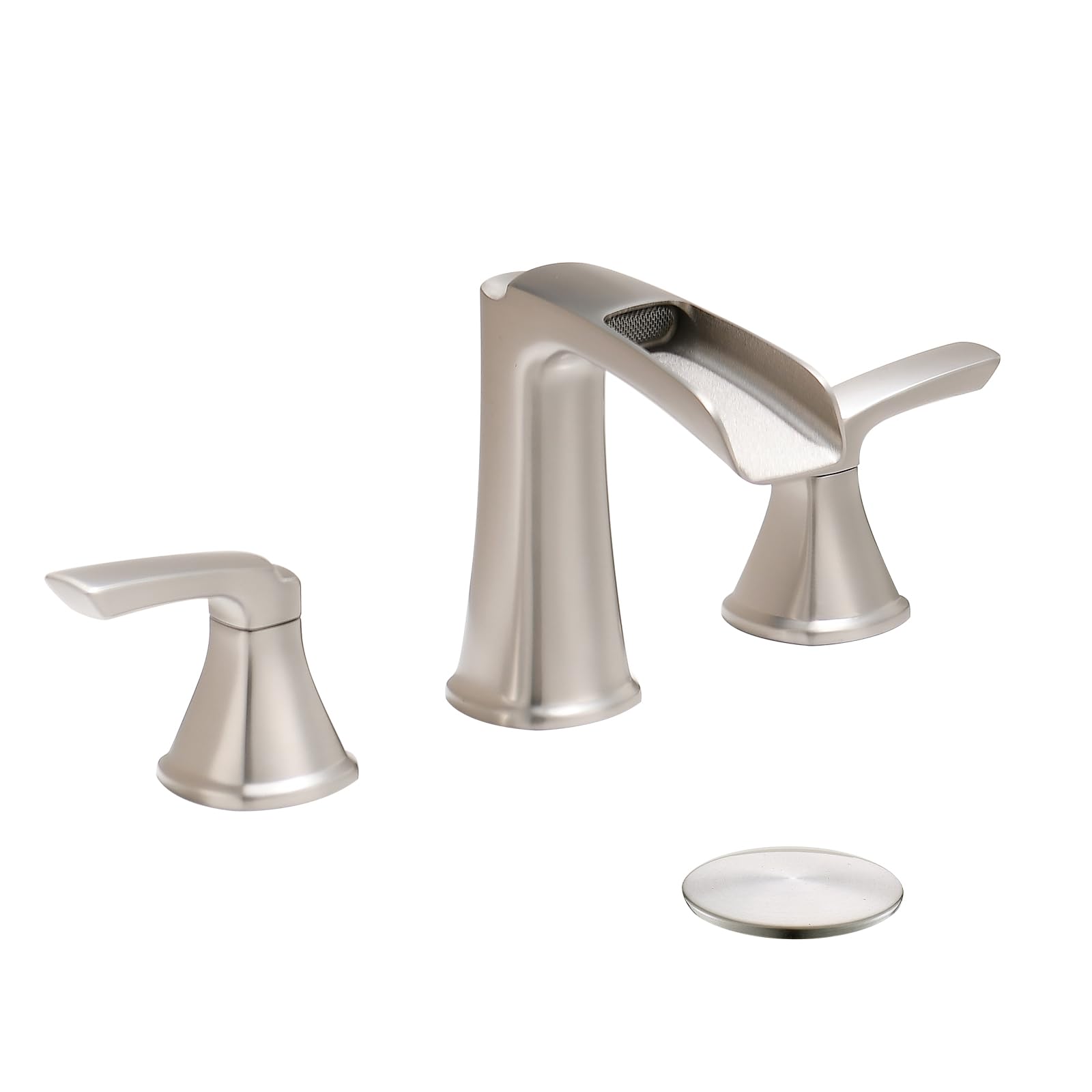 Fapully brushed nickel waterfall faucet in 8-inch wide design for a spa-like bath experience