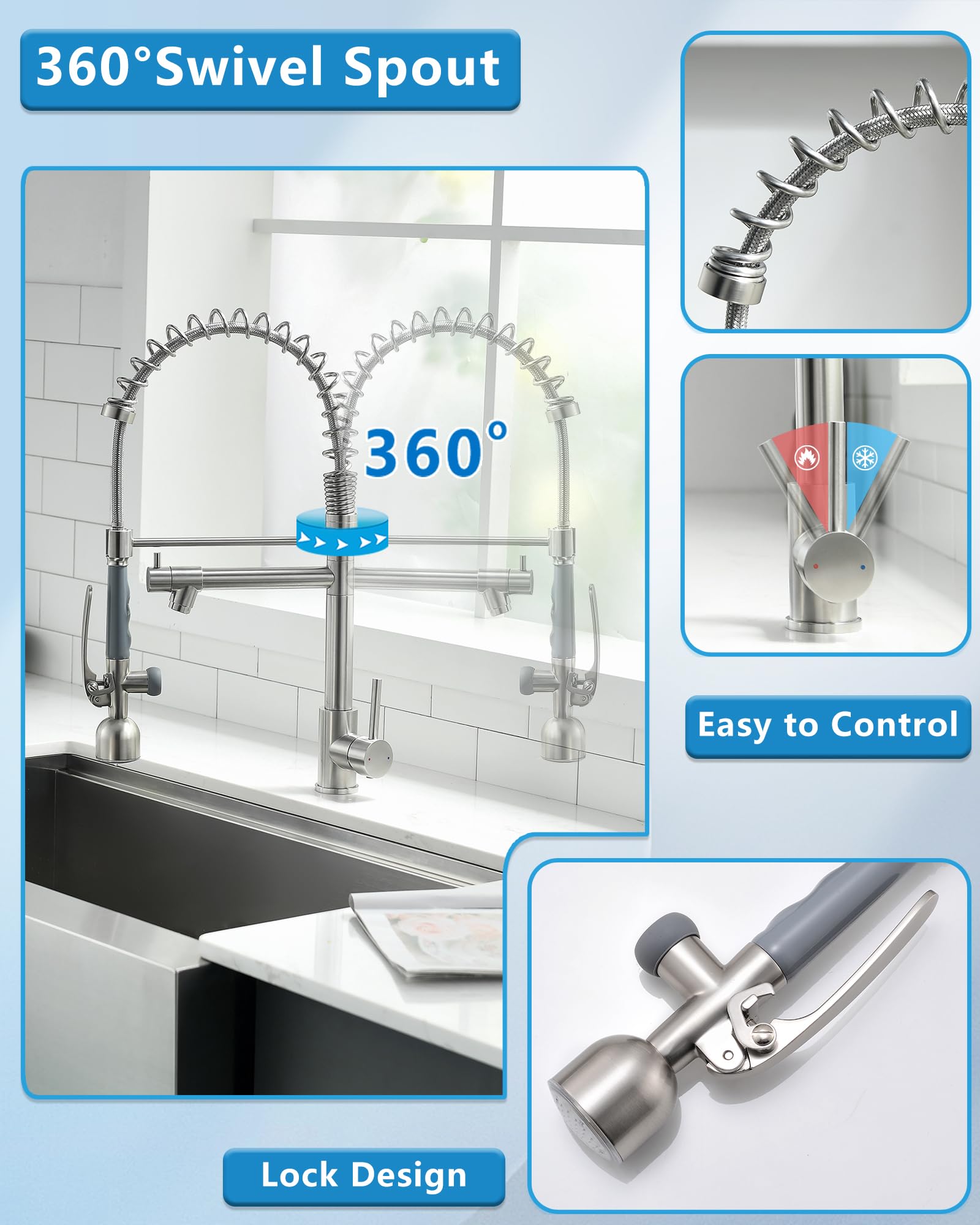 Fapully 360-degree swivel enables full sink access.