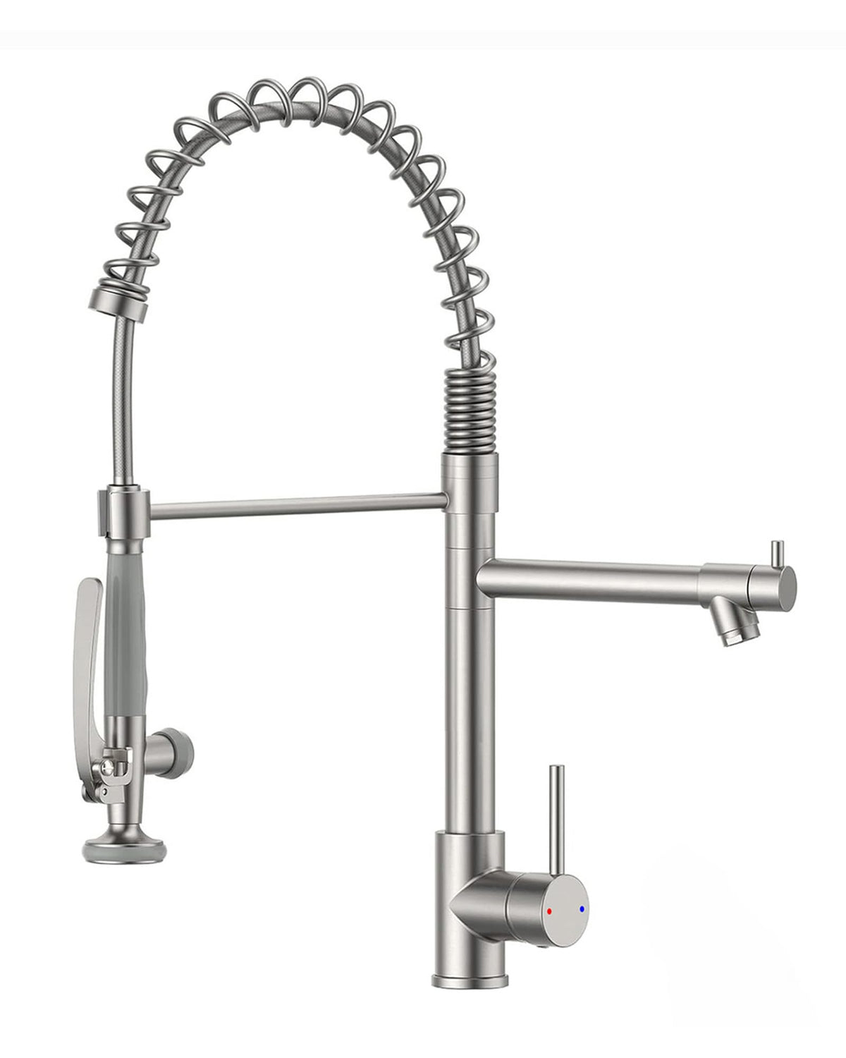 Fapully commercial pull-down faucet with brushed nickel finish, durable metal construction for busy kitchens.