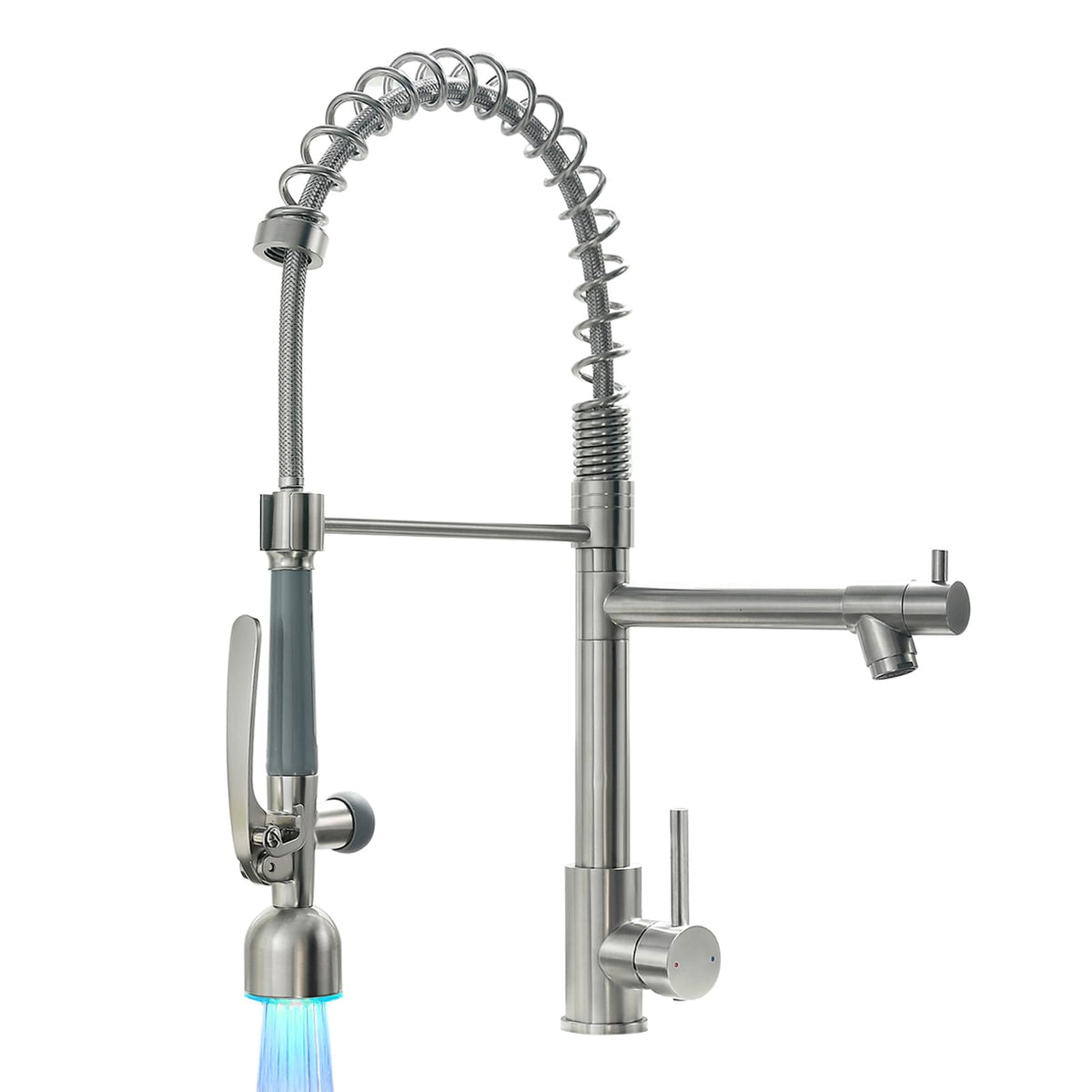 Fapully commercial pull-down sprayer with brushed nickel finish for versatile kitchen tasks.