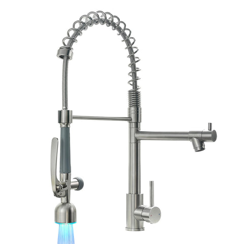 Fapully commercial pull-down sprayer with brushed nickel finish for versatile kitchen tasks.