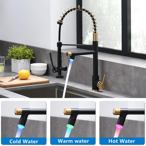 Fapully LED kitchen faucet light-on water flow shows energy-efficient lighting during use