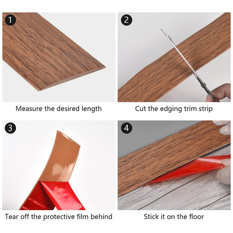 Farady gap-coverage strip joins laminate to vinyl for a tidy edge in busy spaces.