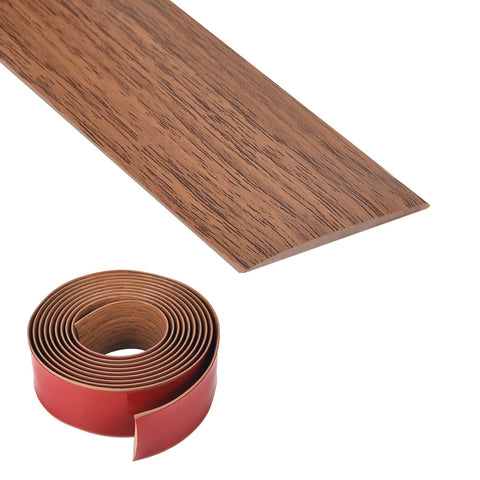 Farady vinyl floor transition strip in brown wood grain with self-adhesive backing for quick setup.