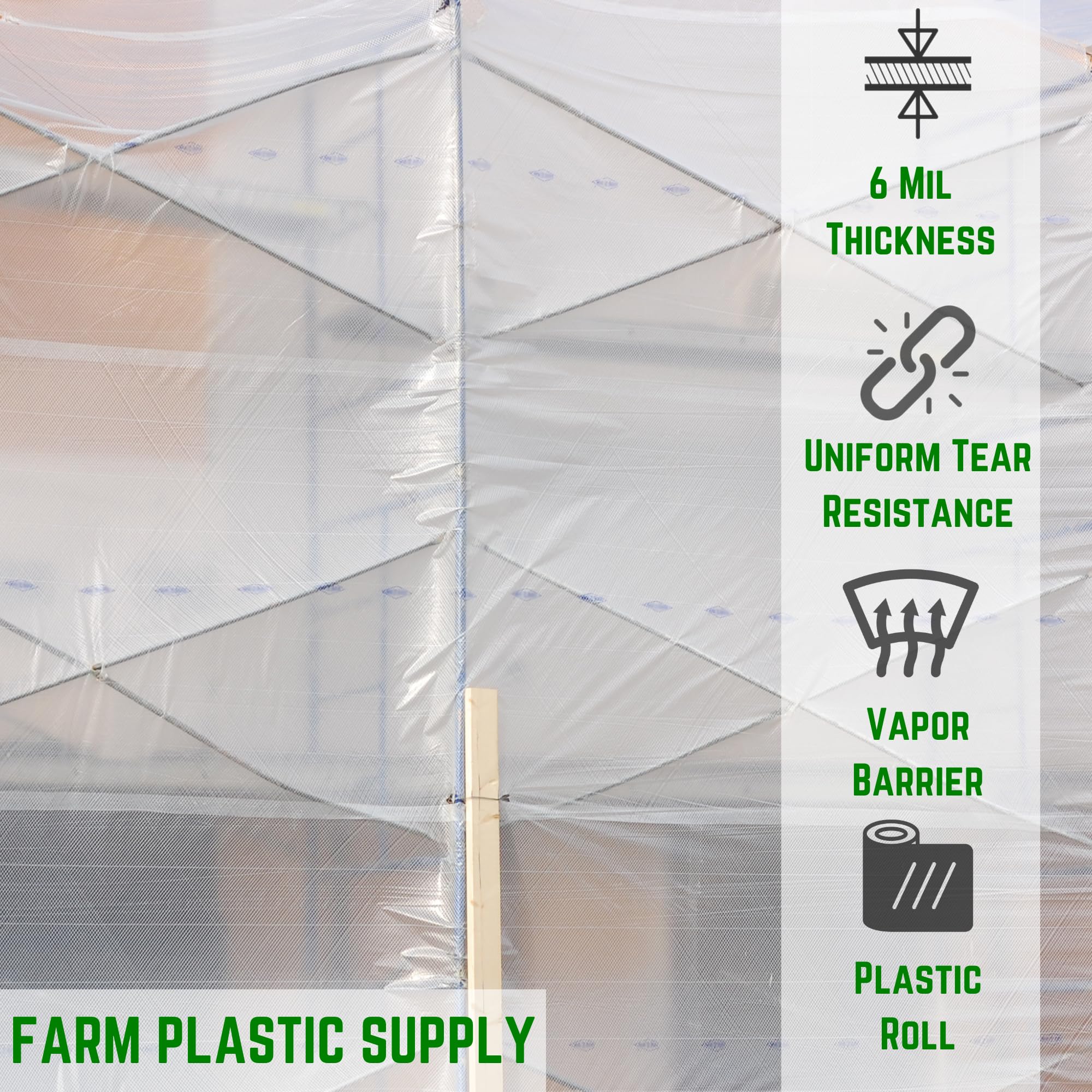 Dura Skrim 6mil tear-resistant sheeting protects against punctures during setup.