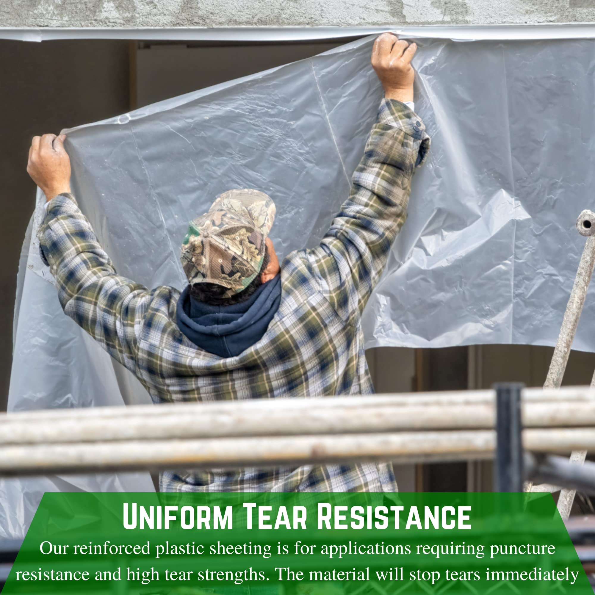 Dura Skrim weatherproof cover withstands wind and rain for durable project protection.