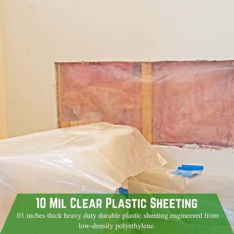 Farm Plastic Supply durable clear film serves as spray barrier and dust containment.