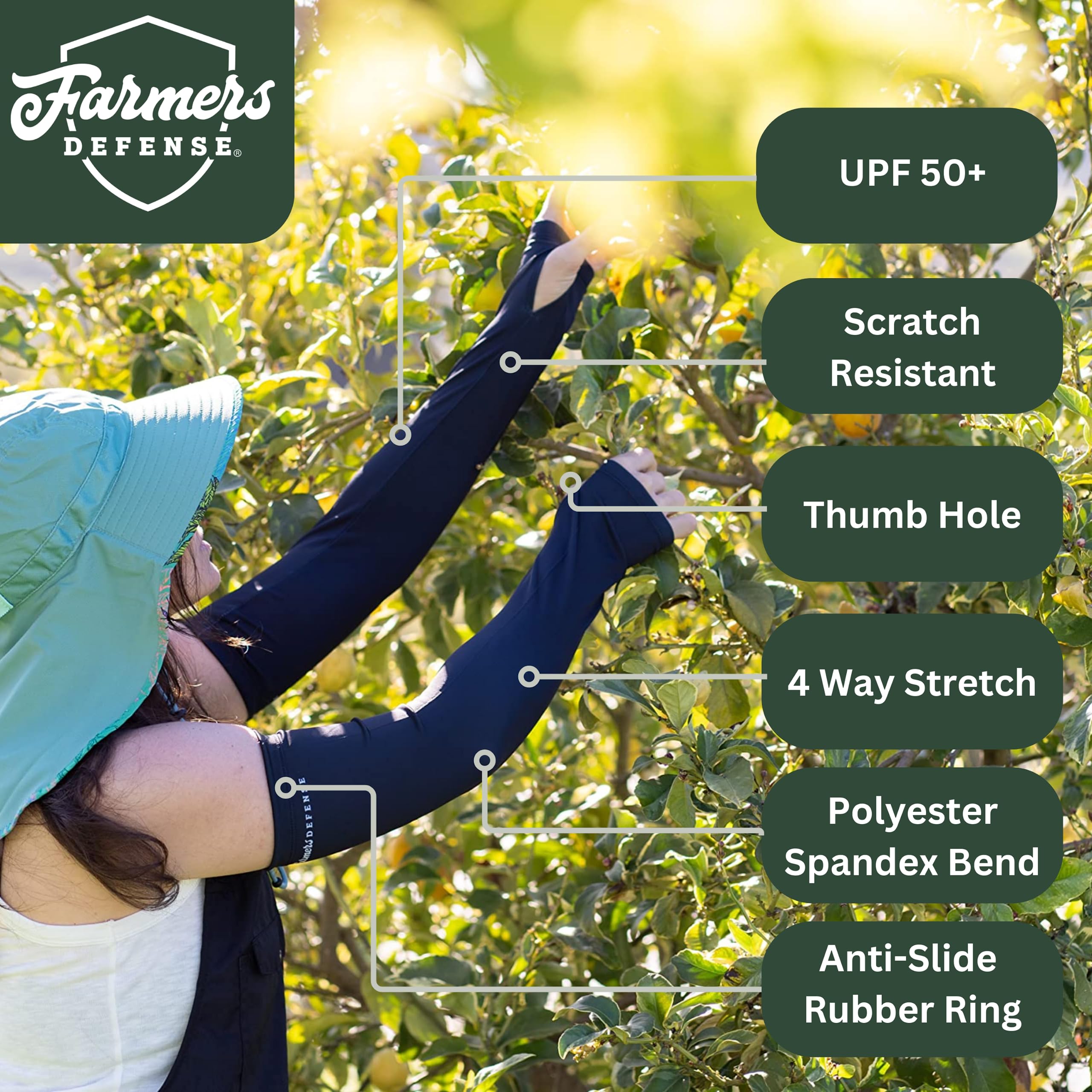 FARMER'S DEFENSE Monarch sleeves protect arms during harvesting tasks