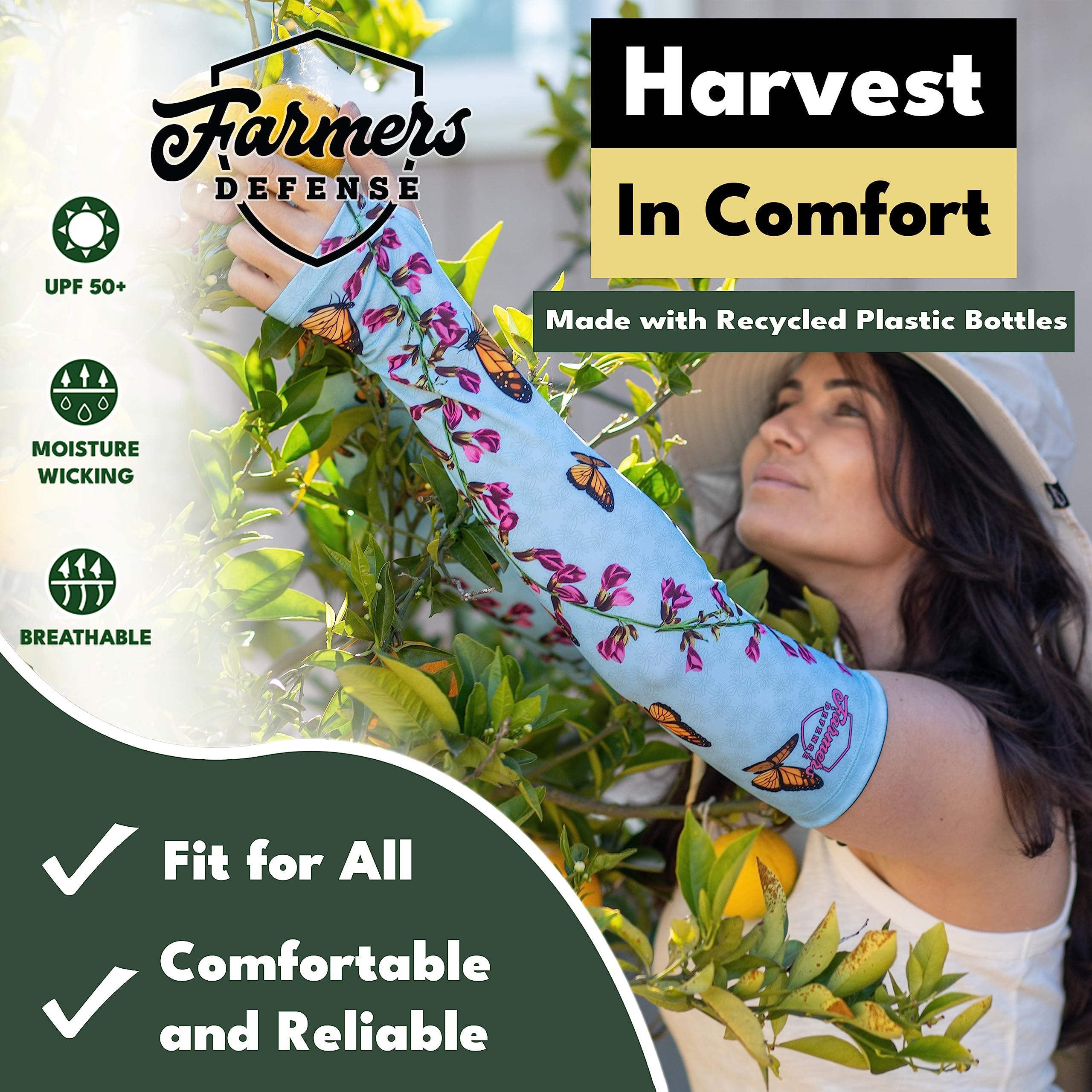 FARMER'S DEFENSE sleeves support outdoor activities like hiking or fishing.