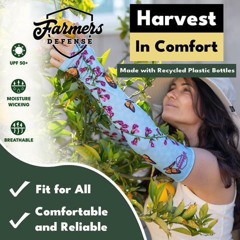 FARMER'S DEFENSE sleeves support outdoor activities like hiking or fishing.