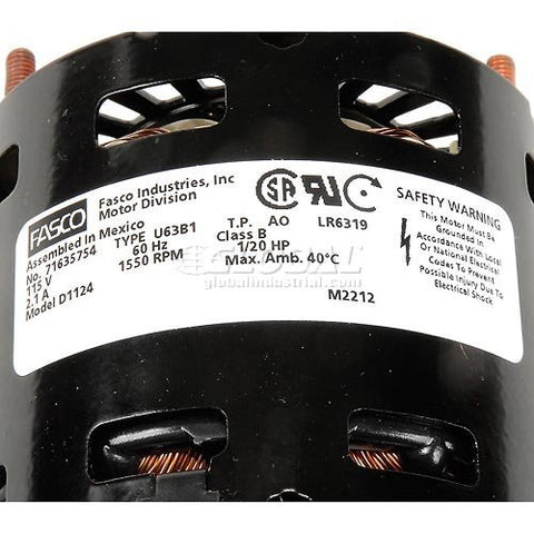 Fasco D1124 packaging image signaling ready-to-install motor.