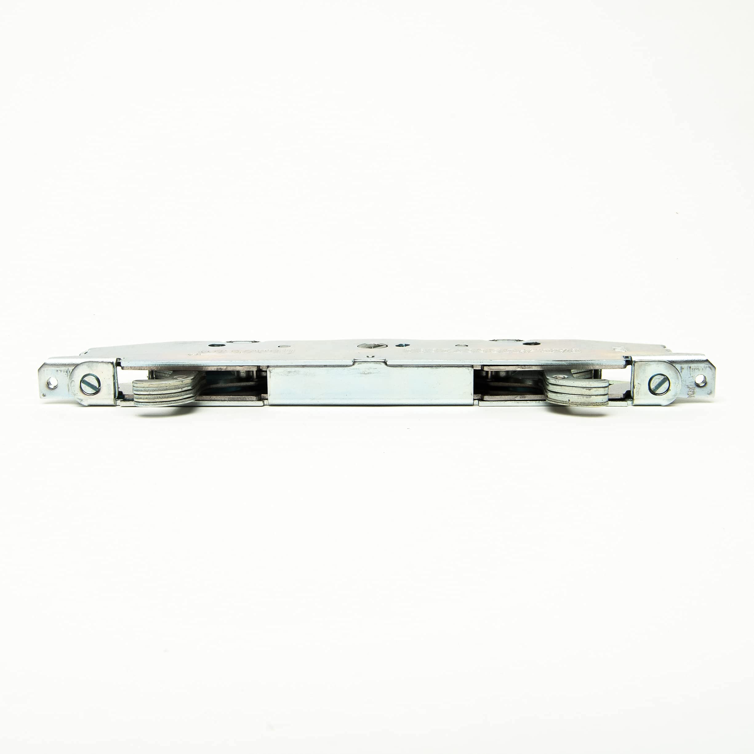 Fasco mortise lock double-hook close-up highlighting dual locking points.