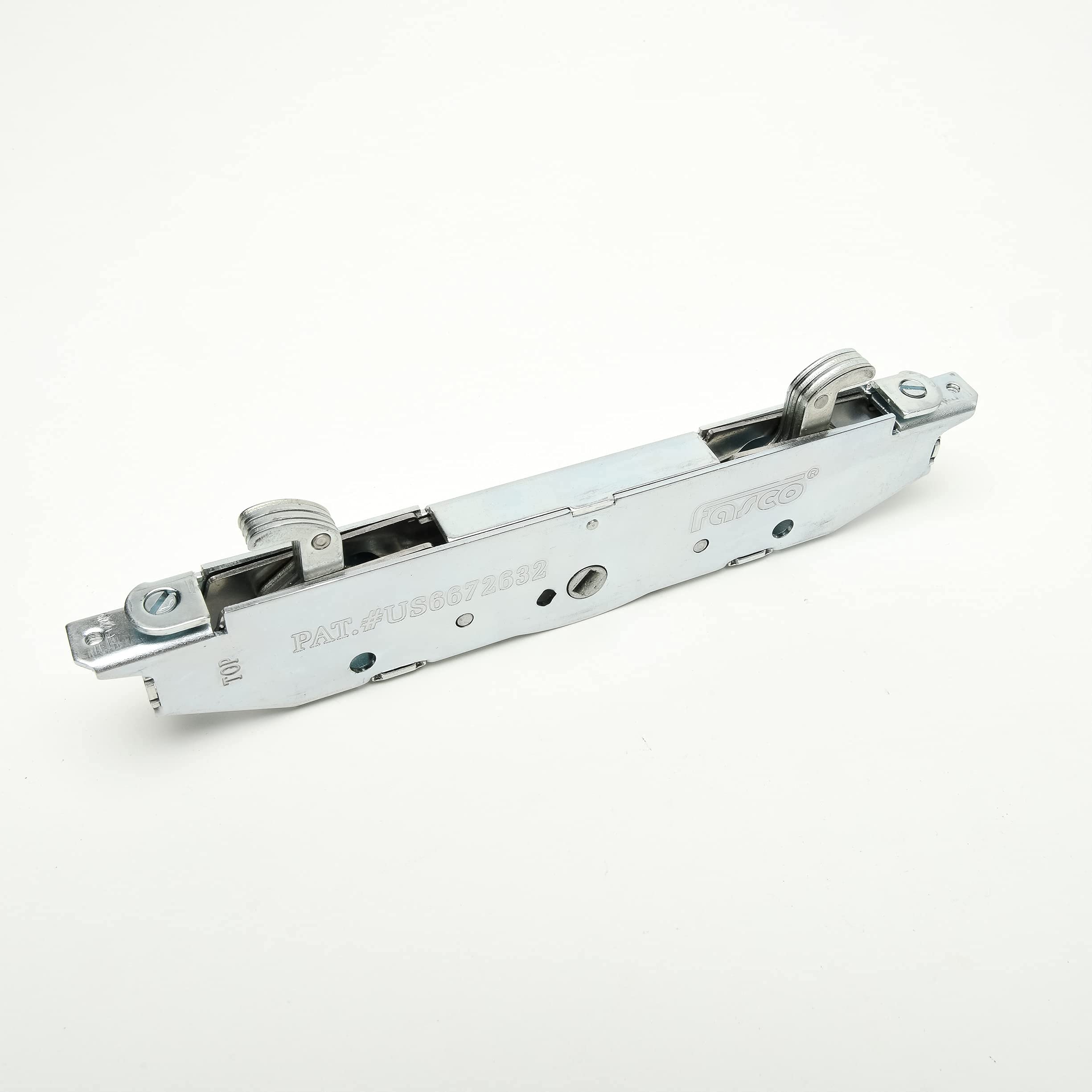 Fasco mortise lock in vinyl door context showing installation suitability.