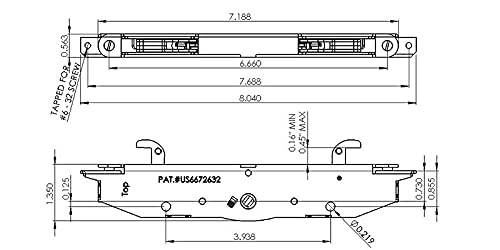 Fasco mortise lock back view showing mounting points for installation.