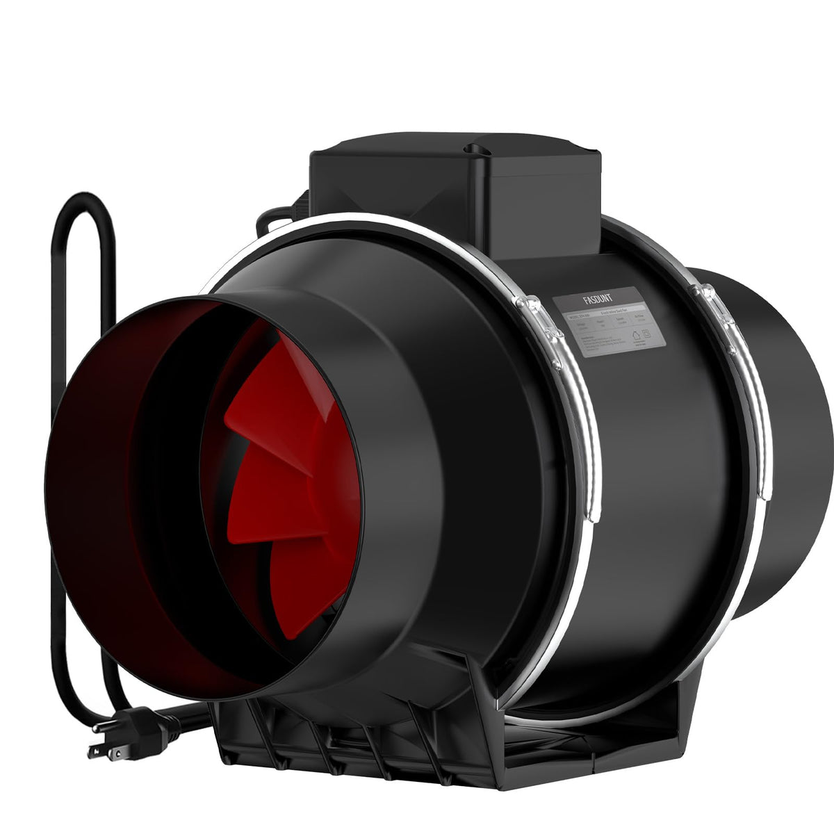 FASDUNT 6-Inch inline fan EC motor close-up showing compact energy-efficient design.