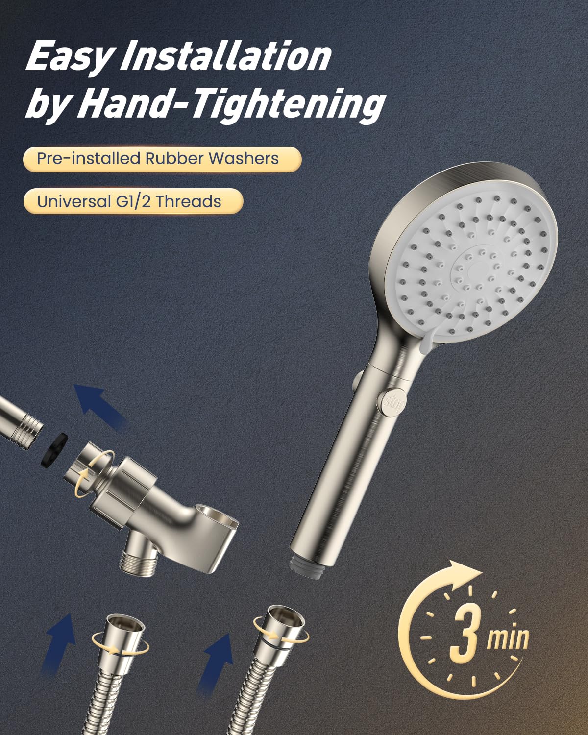 FASDUNT easy tool-free installation with included fittings
