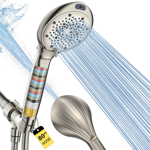 FASDUNT filtered shower head with handheld - front view showing built-in filter for cleaner water