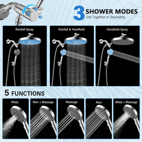 FASDUNT handheld shower head with five spray modes for customized cleansing