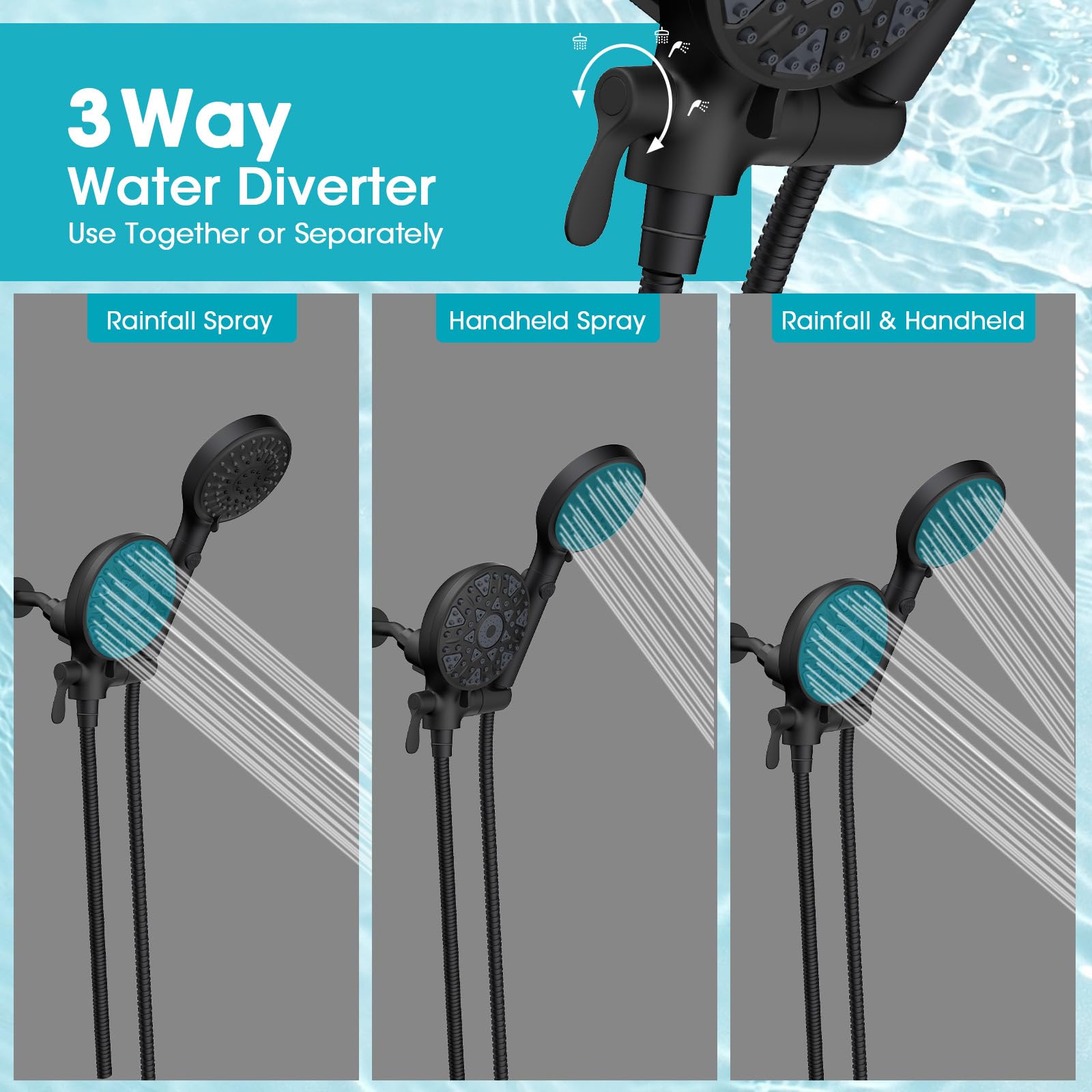 FASDUNT handheld showerhead settings for precise rinsing.