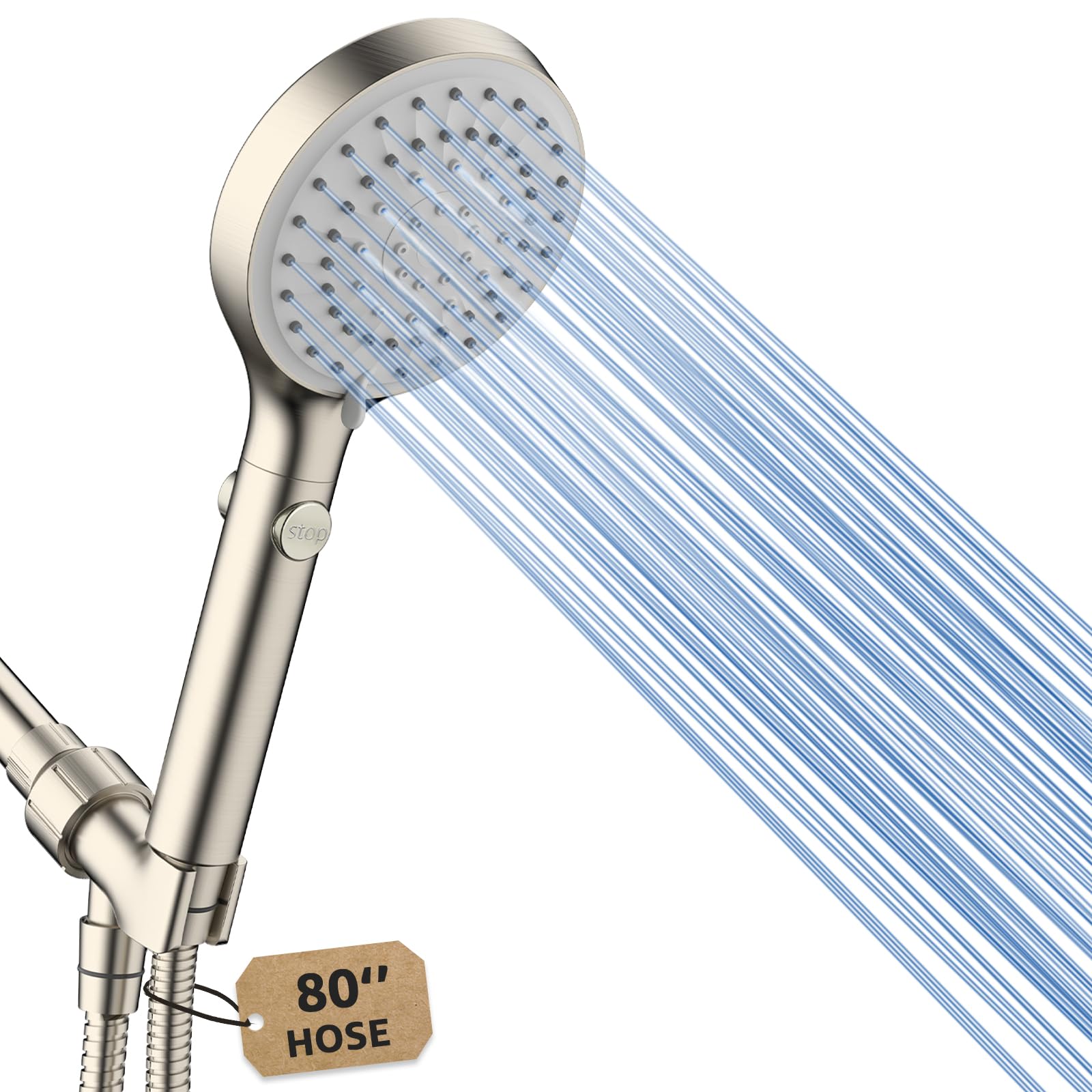 FASDUNT handheld shower head with 5 spray modes for versatile showers