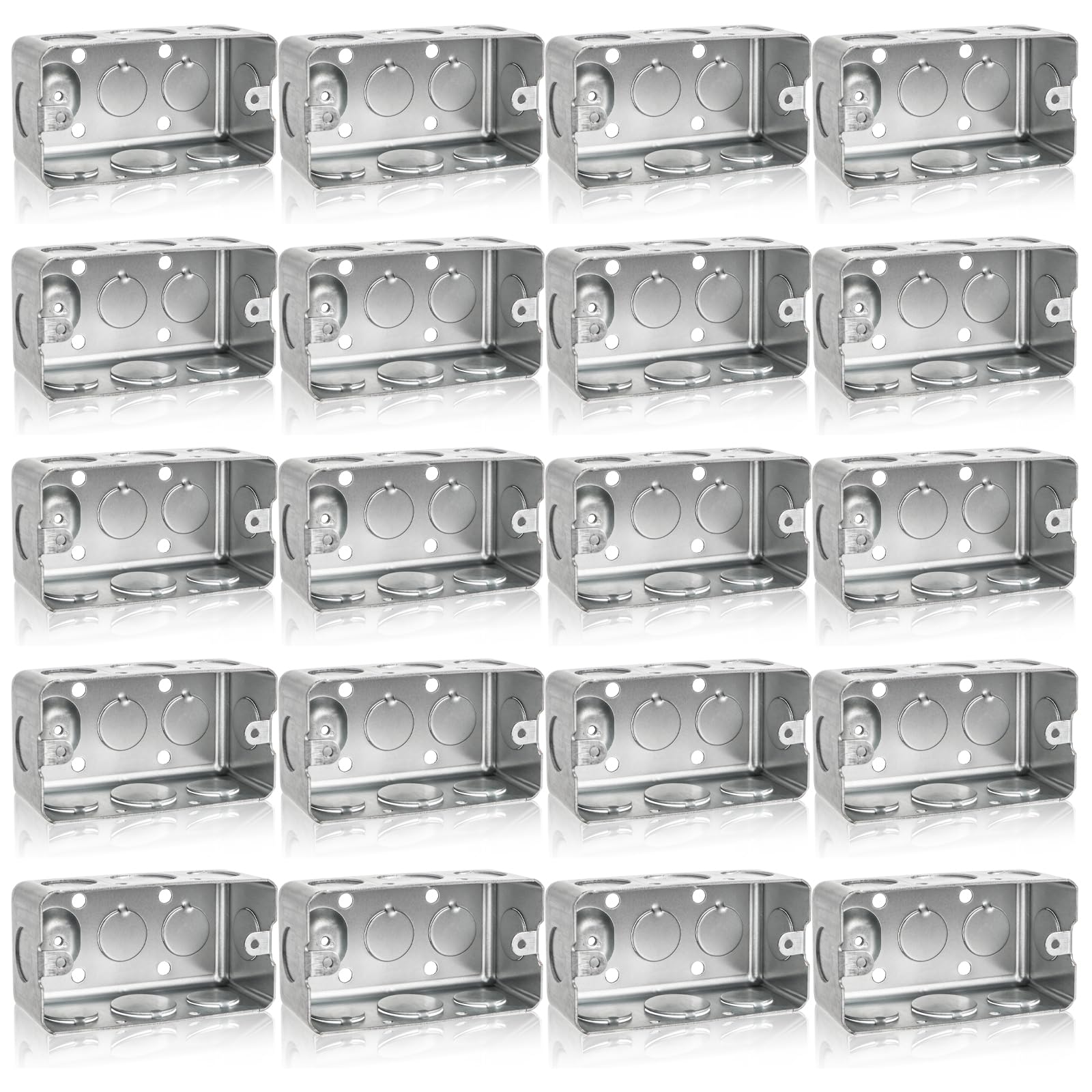 Fasmov 20-pack metal electrical box in 4x2 dimensions, rugged galvanized steel for durability.