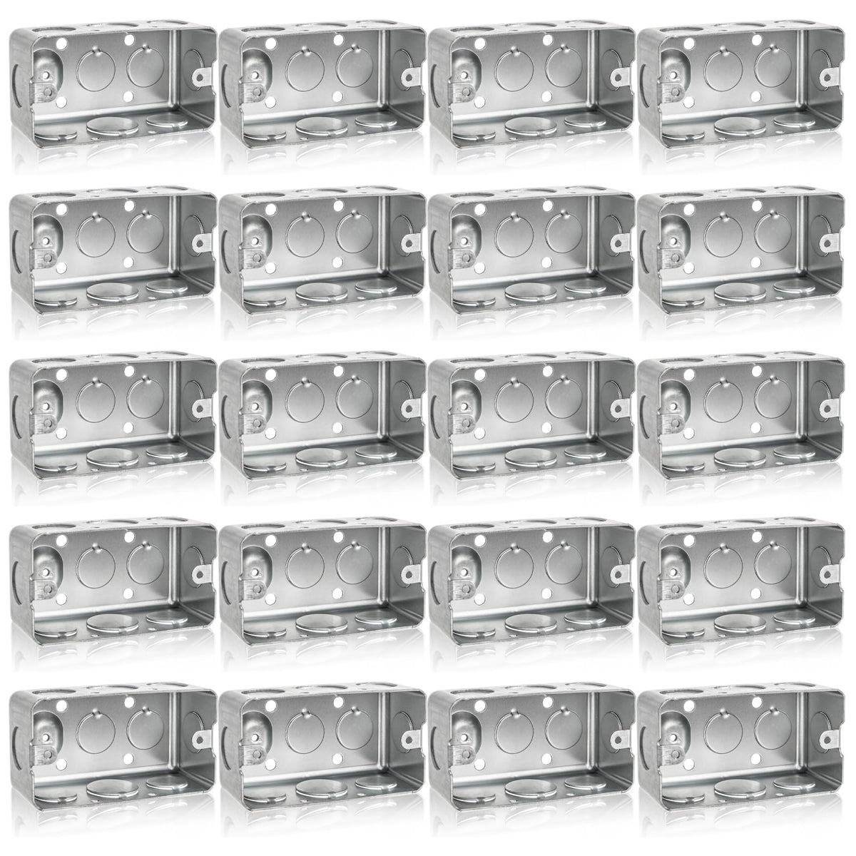 Fasmov 20-pack metal electrical box in 4x2 dimensions, rugged galvanized steel for durability.
