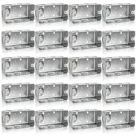 Fasmov 20-pack metal electrical box in 4x2 dimensions, rugged galvanized steel for durability.