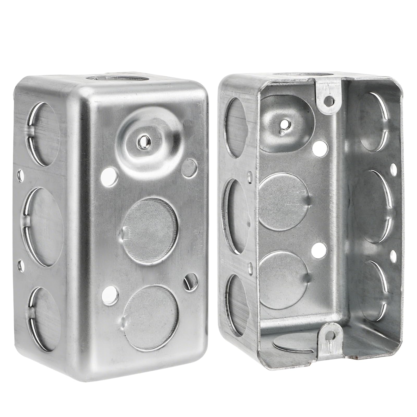 Galvanized steel junction box with 13 cu in capacity for multiple wires.