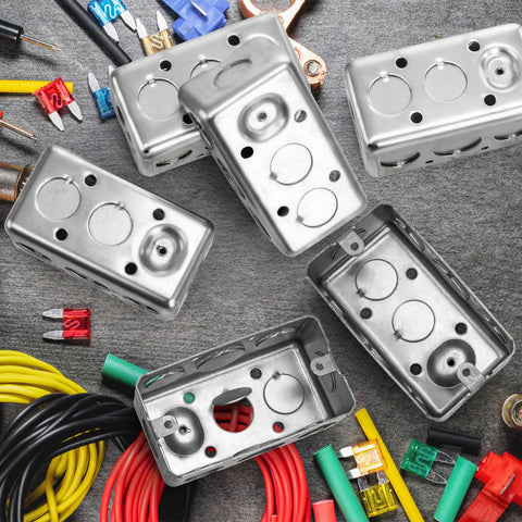 Box showing side, end, and top knockouts for flexible wiring layouts.
