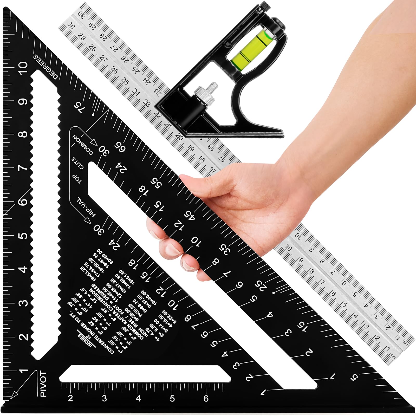 Fasouna 12-inch rafter square with imperial marks for precise framing.