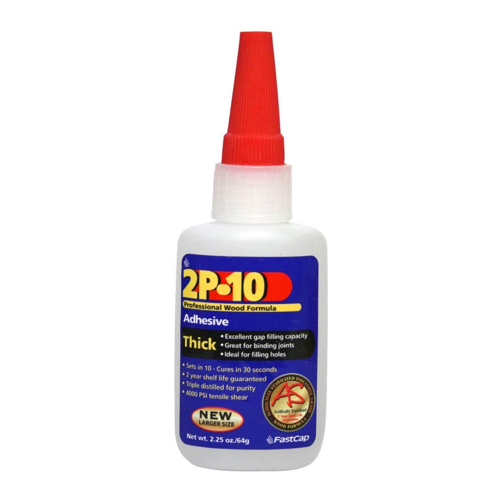 FastCap 2P-10 thick adhesive bottle enables rapid wood bonding for projects