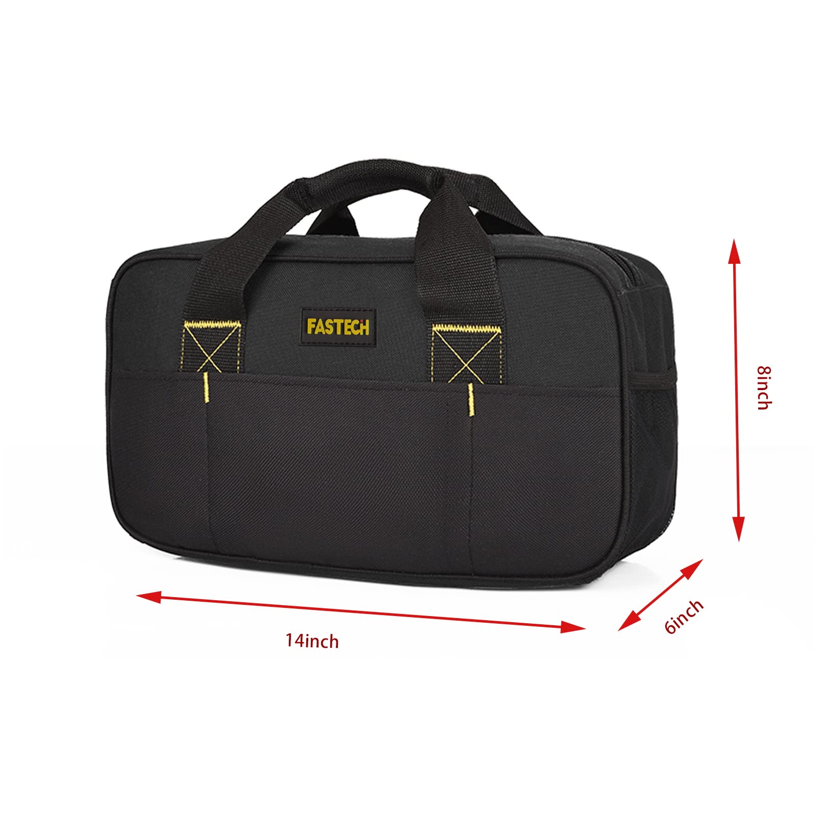 FASTECH 14-inch tool bag open top zipper for easy access.