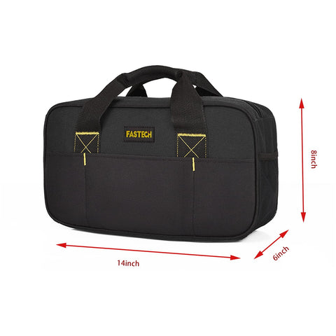 FASTECH 14-inch tool bag open top zipper for easy access.