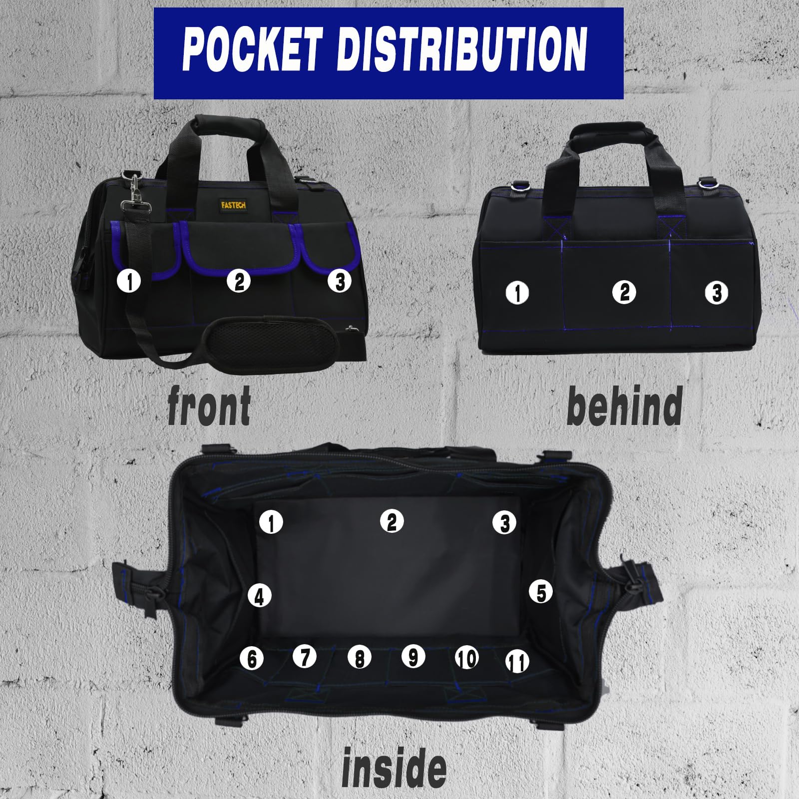 FASTECH six external pockets offer fast access to tools.