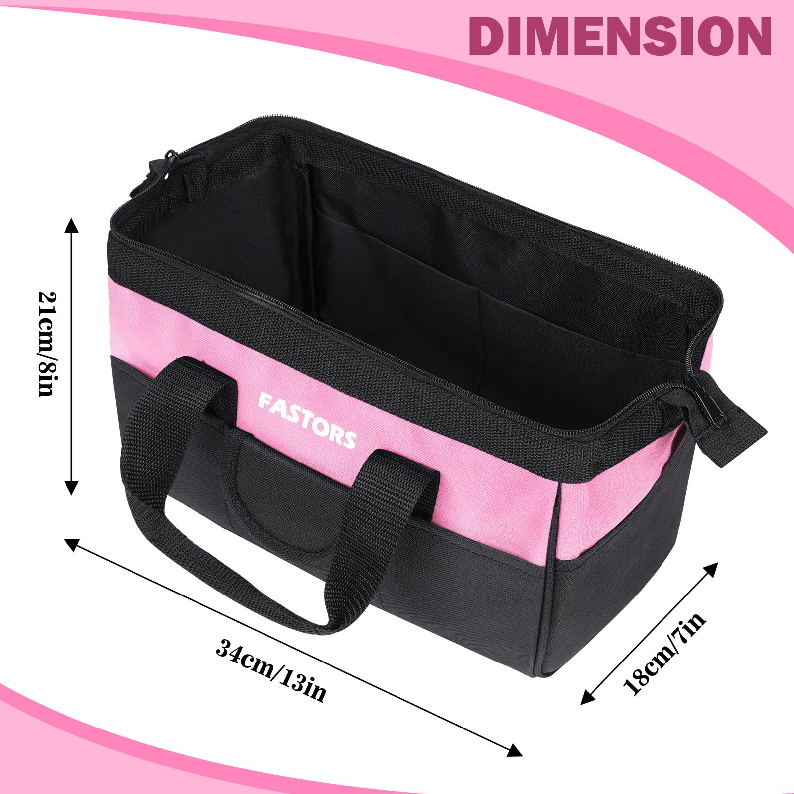 FASTORS pink tool bag inside pockets separate small parts.