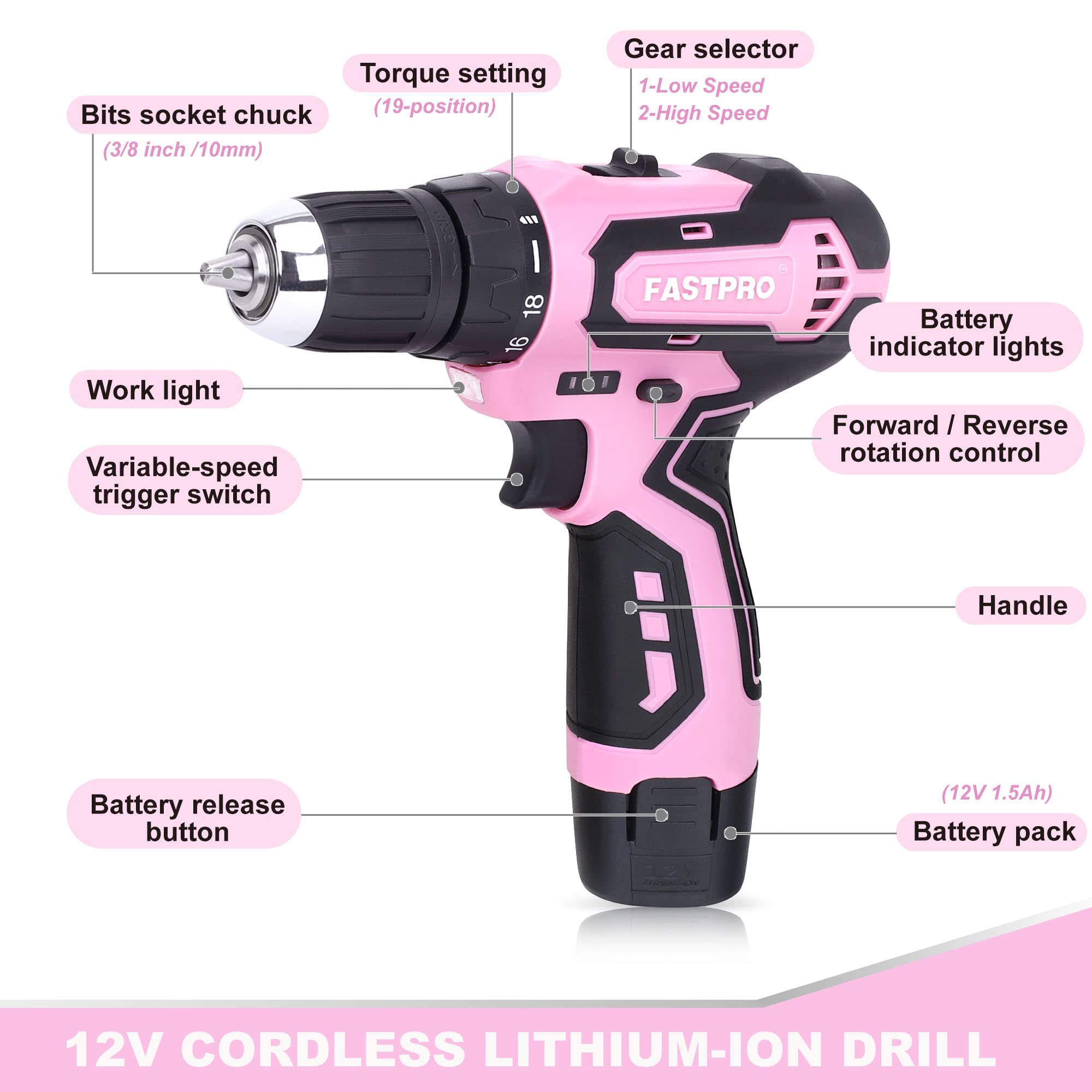 FASTPRO pink drill kit ideal for home use or as a gift