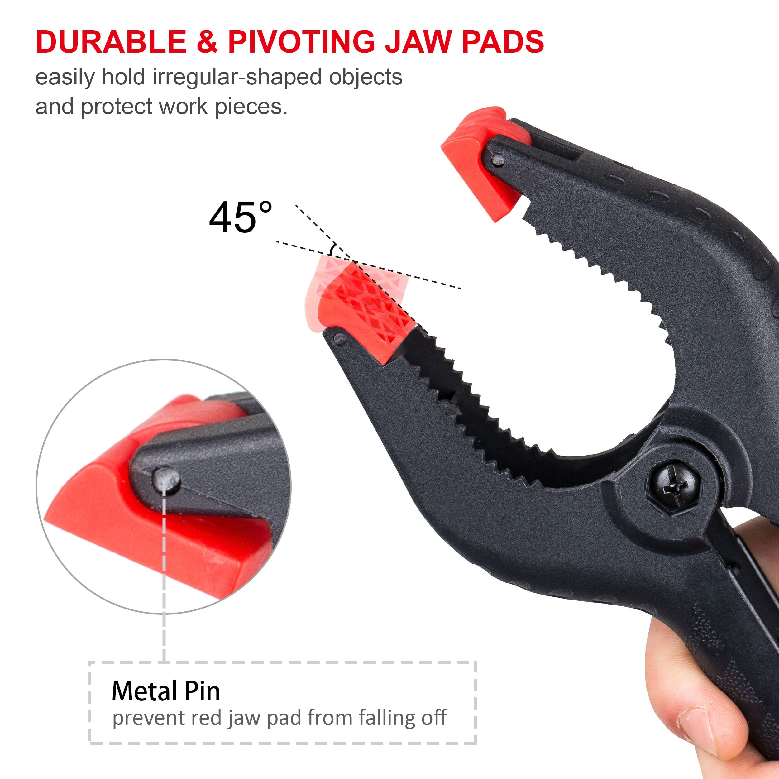 FASTPRO 3-1/2in nylon spring clamp for precise gripping on uneven surfaces.