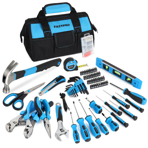 FASTPRO 220-piece tool set closed bag highlights organized storage for home projects