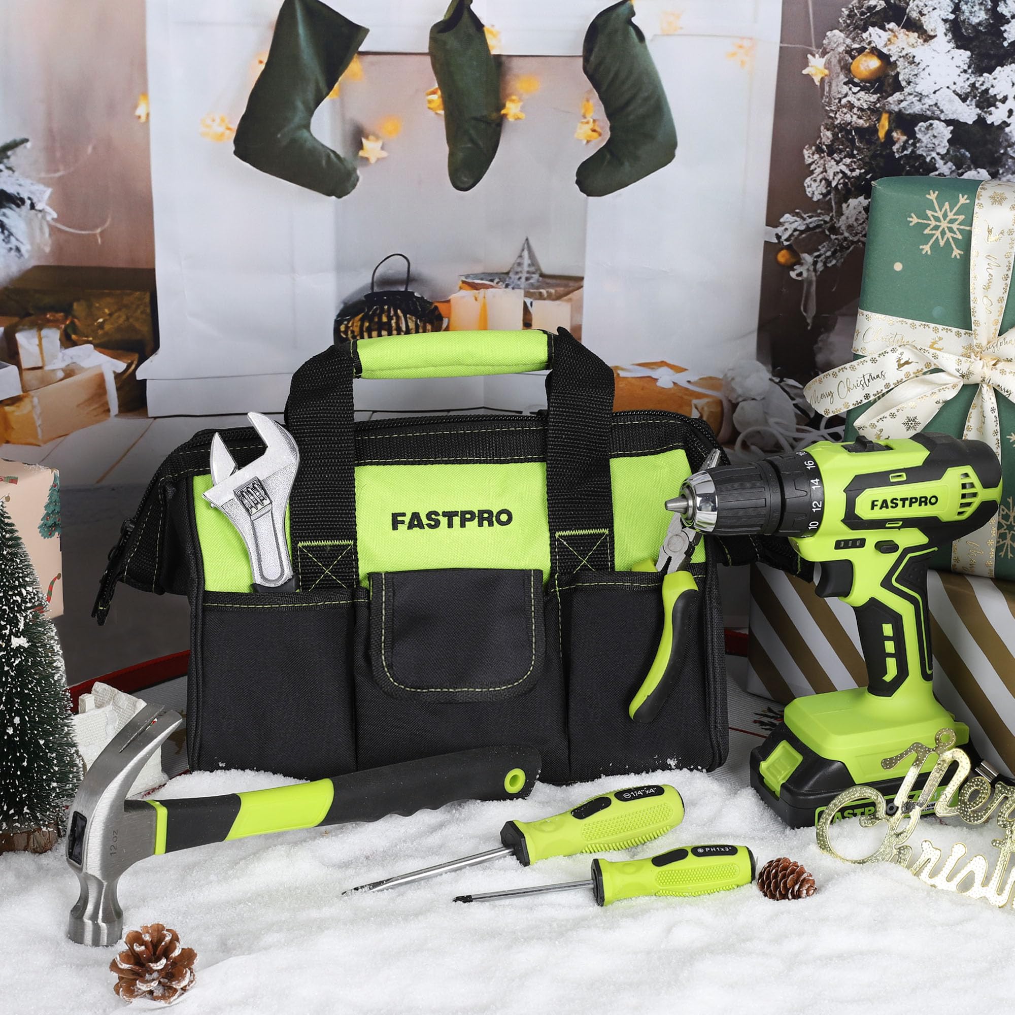 FASTPRO 20V cordless drill in action with keyless chuck.