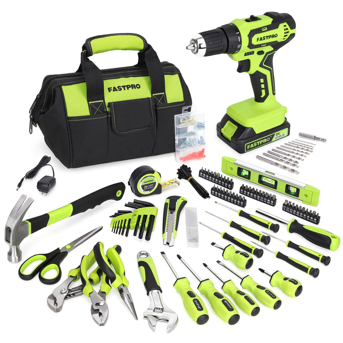 FASTPRO 232-piece drill set with bag open for easy organization.