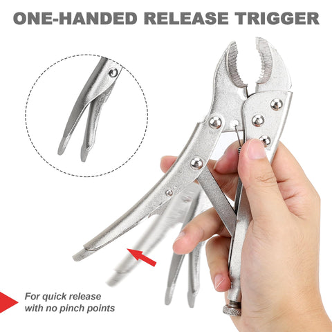 FASTPRO locking pliers 6-1/2-inch straight jaw ideal for flat surfaces.