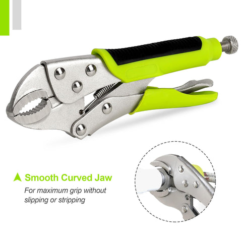 FASTPRO locking pliers 10-inch curved jaw deliver strong leverage for stubborn fasteners.