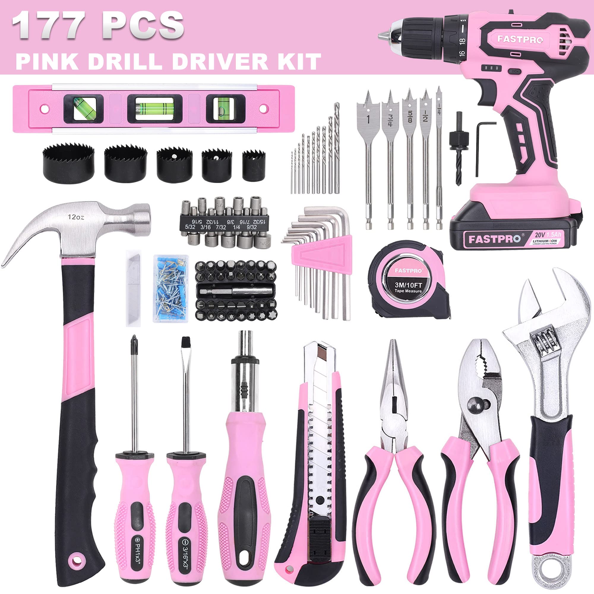 FASTPRO pink drill in storage case highlights portable organization for easy tasks.