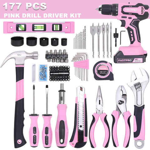 FASTPRO pink drill in storage case highlights portable organization for easy tasks.
