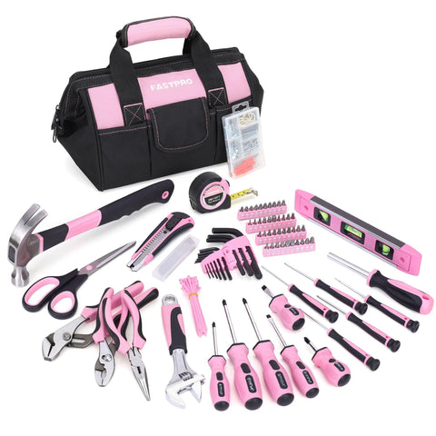 FASTPRO Pink Tool Set 220 pieces ready for versatile home repairs