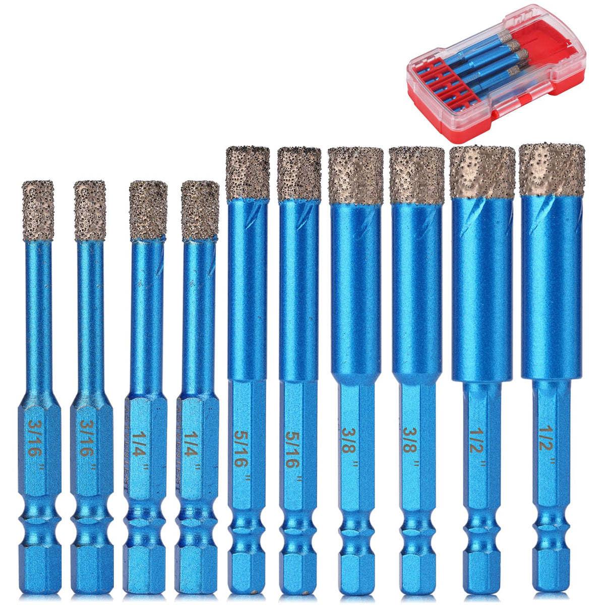 FASTVENIENT diamond drill bits set package showing 10-piece kit for tile and glass drilling
