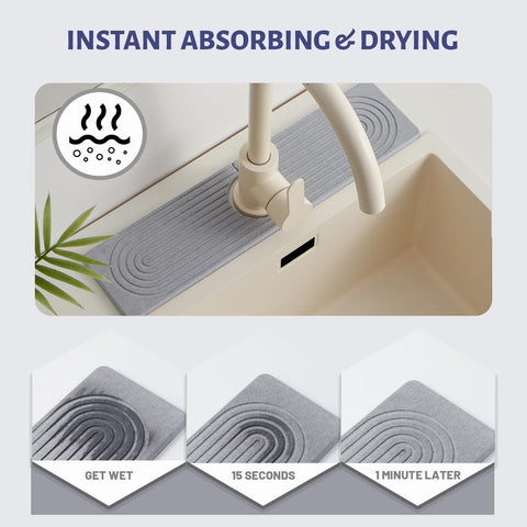 Fatilin Stone Faucet Mat for bathroom counters reduces moisture and splashes.